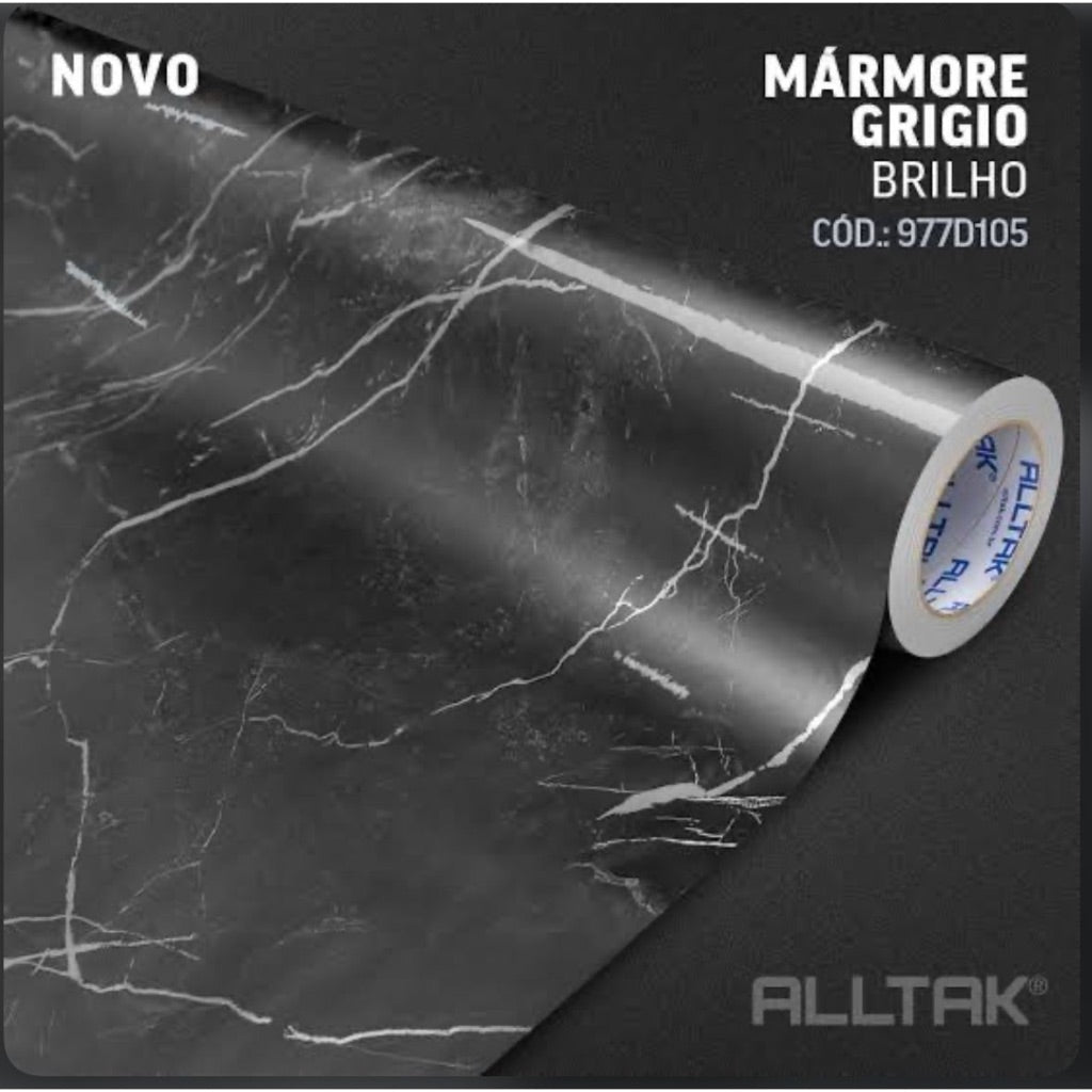 Vinil Adesivo Alltak Decor - Marmore Grigio Brilho 1,22m - Virtual Digital