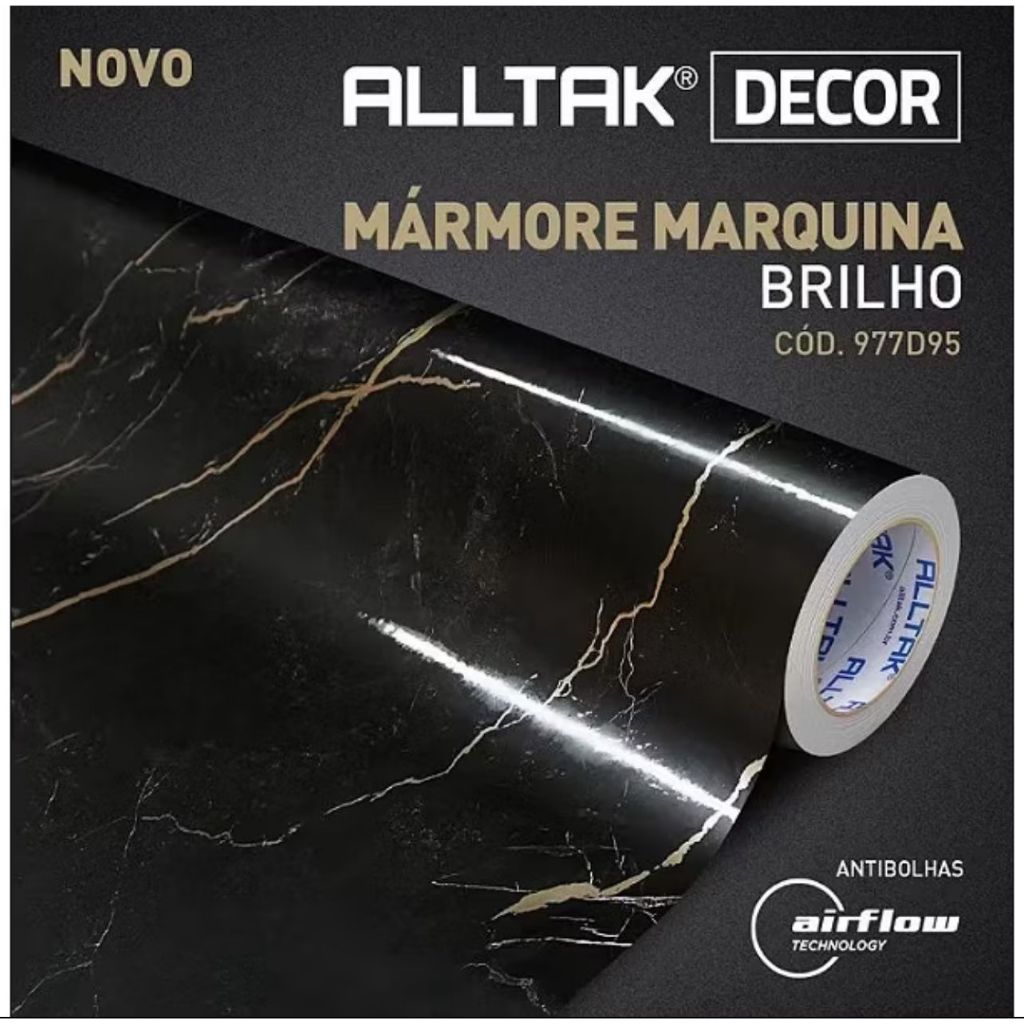 Vinil Adesivo Alltak Decor - Marmore Marquina Brilho 1,22m - Virtual Digital